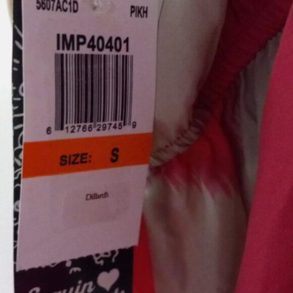 Sequin Hearts Strappy Dress Sz S Pink Tan Chevron Fit Flare Ruffle NEW - Picture 14 of 15